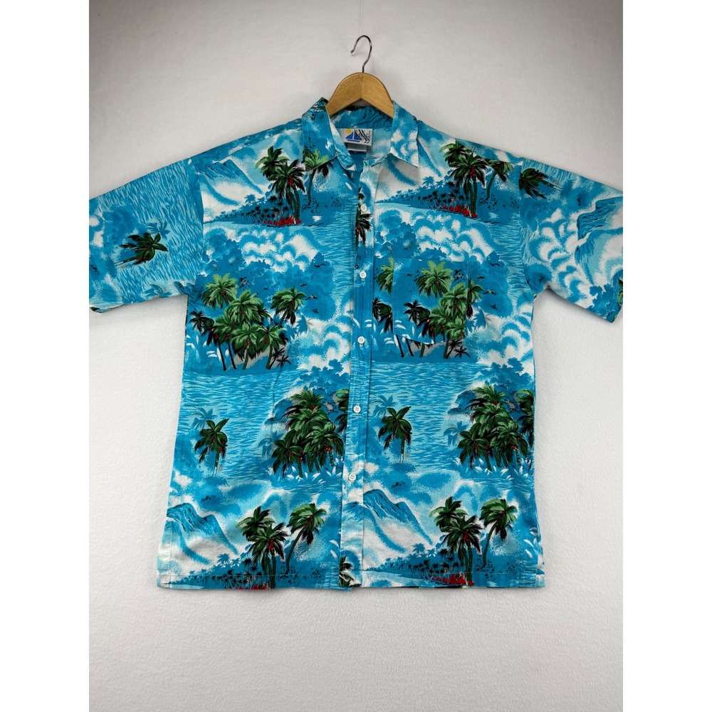 The Mens Store at Sears Hawaiian Shirt Mens XL Blue Tropical Palm‎ Tree Print